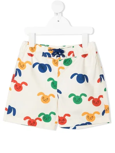 Mini Rodini Kids' Bunny-print Drawstring Shorts In Neutrals