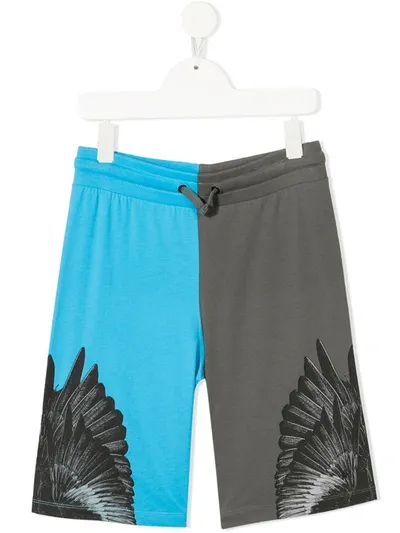 Marcelo Burlon County Of Milan Teen Wings-print Cotton Track Shorts In Blue