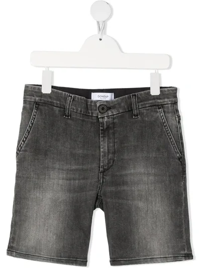 Dondup Kids' Grey-wash Denim Shorts In Black