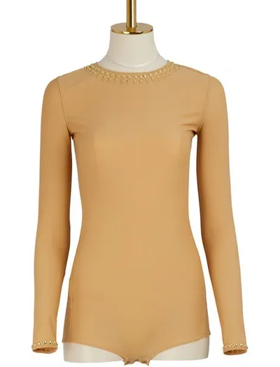 Maison Margiela Studded Long-sleeve Bodysuit In Nude