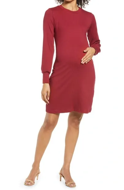 Savi Mom Sochi Long Sleeve Maternity Dress In Dark Red