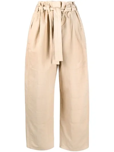 Lemaire Judo Belted Cotton-blend Wide-leg Trousers In Neutrals