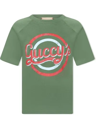 Gucci Kids' Logo Print Cotton Jersey T-shirt In Green