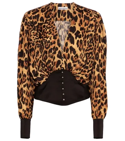 Rabanne Leopard-print V-neck Satin Blouse