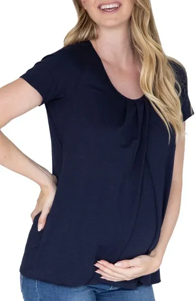 Angel Maternity Petal Front Maternity/nursing Top In Navy