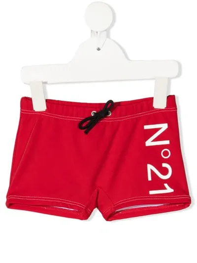 N°21 Teen Logo Print Swim Shorts In Red