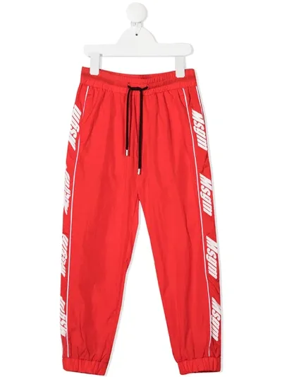 Msgm Kids' Logo-stripe Track Pants In Red