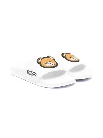 Moschino Kids' Teddy Bear Slip-on Slides In White