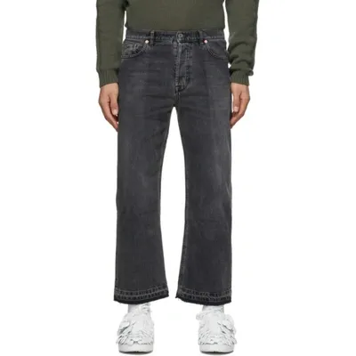 Valentino Black & Beige Dual Material Jeans In K85 Nero/be