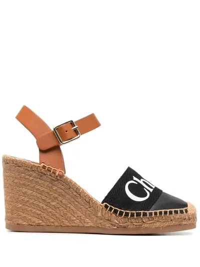 Chloé Woody Wedge Espadrilles In Black