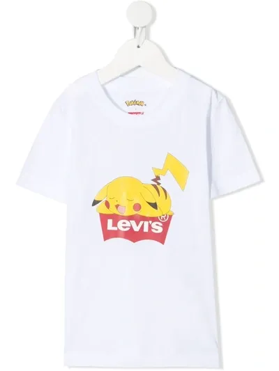 Levi's Kids' X Pokemon Unisex Sleeping Pikachu Batwing Logo Print T-shirt In White