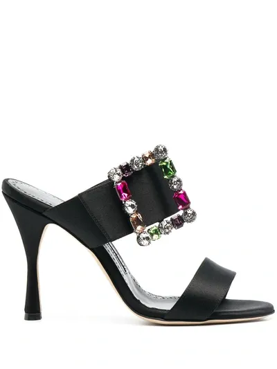 Manolo Blahnik Verda Buckle-embellished Satin Sandals In Black