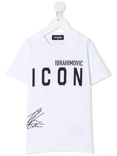 Dsquared2 Kids' Ibrahimovic Icon Print Jersey T-shirt In White