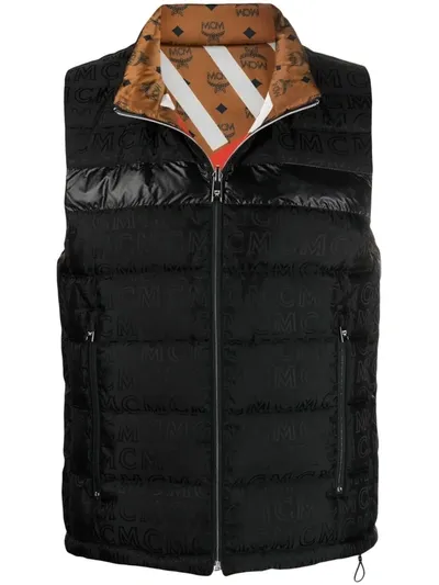 Mcm Monogram-print Padded Gilet In Multicolor