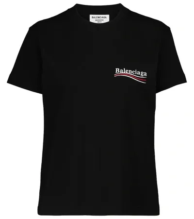 Balenciaga Logo-embroidered Cotton-jersey T-shirt In Black