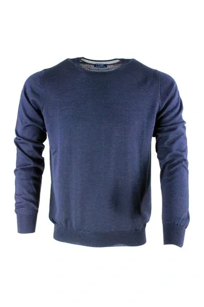 Barba Napoli Light Long-sleeved Crewneck Sweater In Wool And Silk In Blue