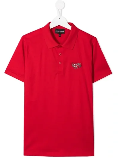 Emporio Armani Kids' Patch-detail Polo Shirt In Red