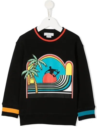 Stella Mccartney Kids' Black Sweatshirt For Boy With Palm Trees