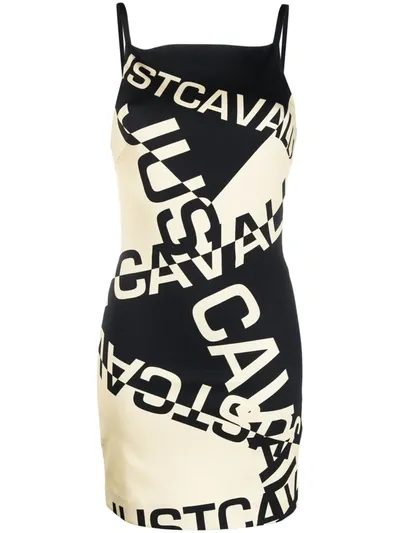 Just Cavalli Short Dress In Viscose With Logo In Black