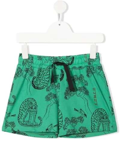 Mini Rodini Kids' Illustration-print Drawstring-fastening Shorts In Green