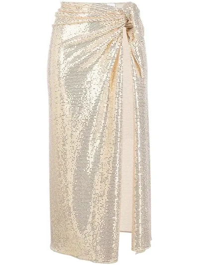 Oseree Sequinned Sarong Skirt In Gold