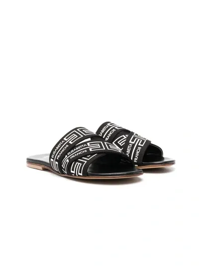 Elisabetta Franchi La Mia Bambina Teen Logo-tape Leather Sandals In Black