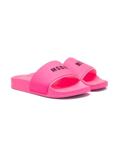 Msgm Teen Logo-print Slides In Pink