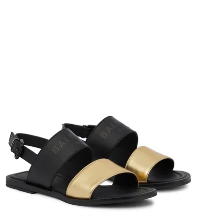 Balmain Teen Logo-embossed Leather Sandals In Black