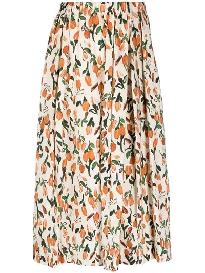 Marni Pleated Floral-print Cotton-poplin Midi Skirt In Floreale