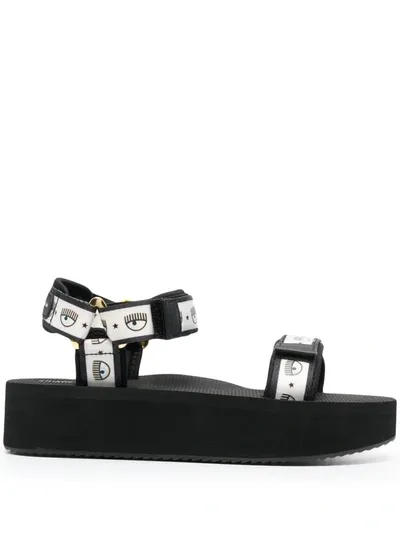 Chiara Ferragni Flirting Eyes Platform Sandals In Black,white