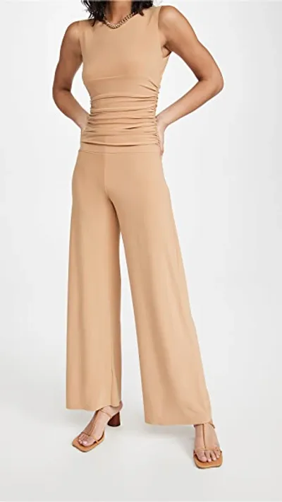 Norma Kamali Kamali Kulture Shirred Waist Jumpsuit In Taupe