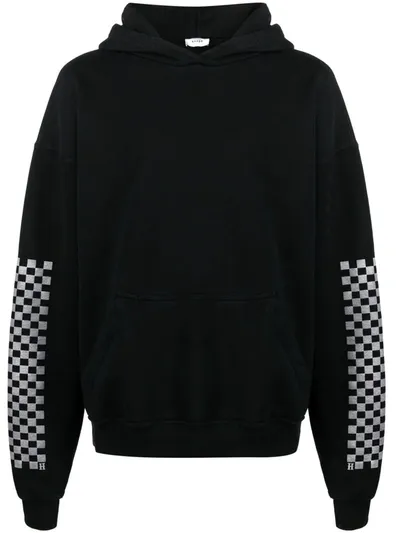 Rhude Check-print Sleeve Hoodie In Black,grey