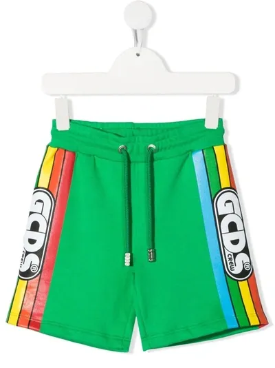 Gcds Kids' Logo Stripe-detail Track Shorts In Green