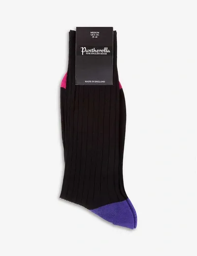 Pantherella Mens Black Portobello Ribbed Cotton-blend Socks M