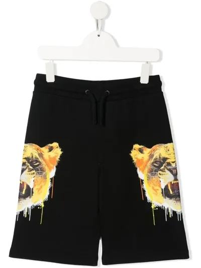 Marcelo Burlon County Of Milan Black Cotton Blend Tiger Head Print Track Shorts