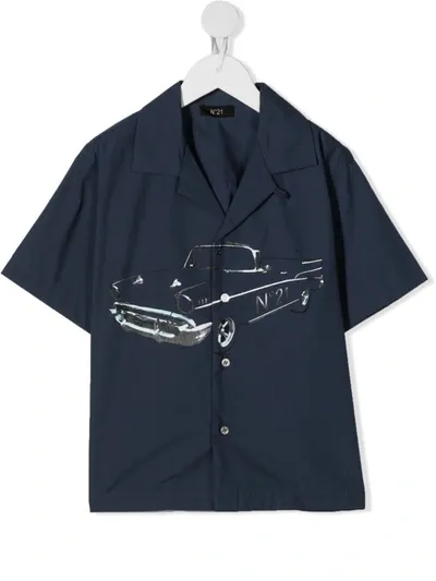 N°21 Kids' Car-print Shirt In Blue