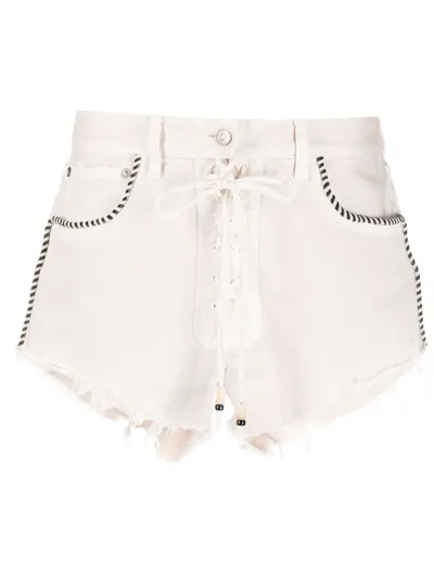 Alanui Saguaro Wash Denim Shorts In Cream