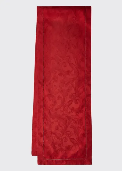 Sferra Acanthus Jacquard Table Runner, 15" X 90" In Garnet