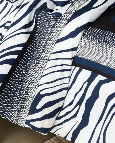 Roberto Cavalli Frame Zebrage Queen Duvet Cover In Navy