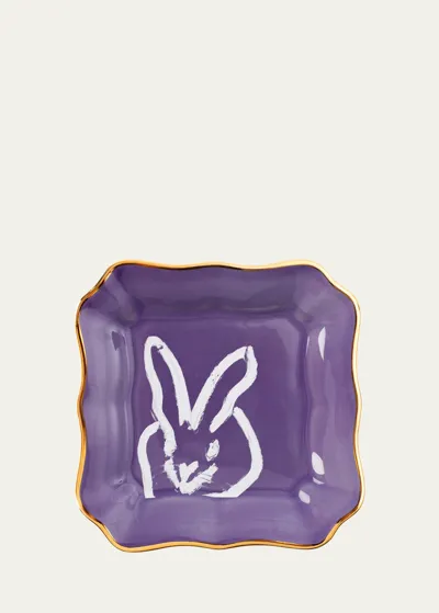 Hunt Slonem Bunny Portrait Plate With Gold Rim - Purple