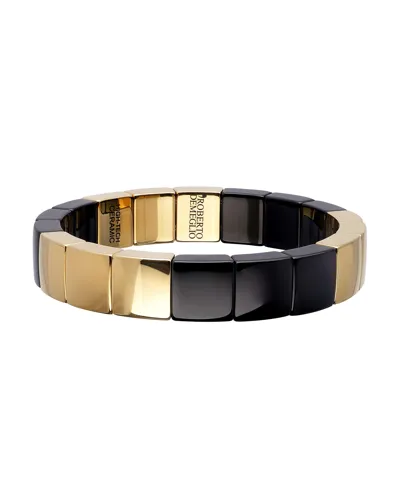 Roberto Demeglio Women's 18k Yellow Gold Overlay & Matte Black Ceramic Stretch Bracelet