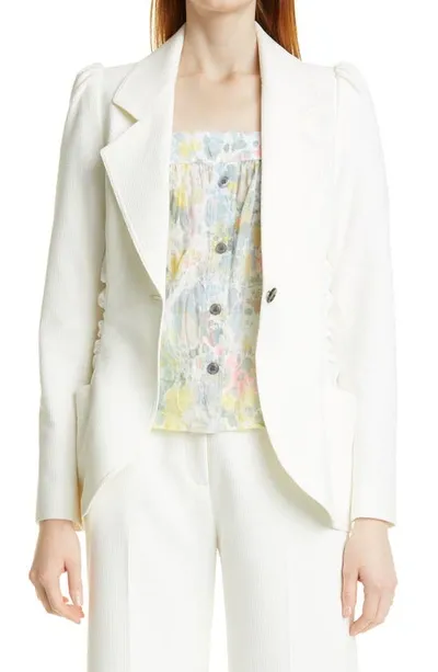 Smythe Peaked Lapel Military Wool Blend Blazer In Ivory