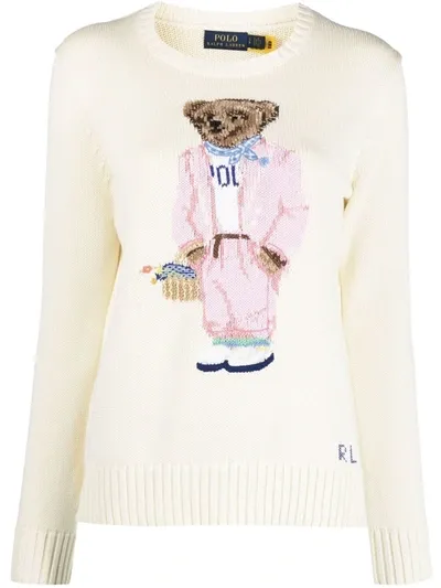 Polo Ralph Lauren Picnic Polo Bear Intarsia-knit Jumper In White