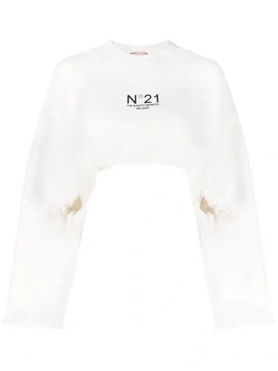 N°21 Cropped Logo-print Sweatshirt In White