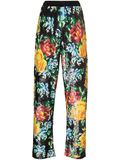 Ashish Black Floral Sequin Slim Leg Trousers