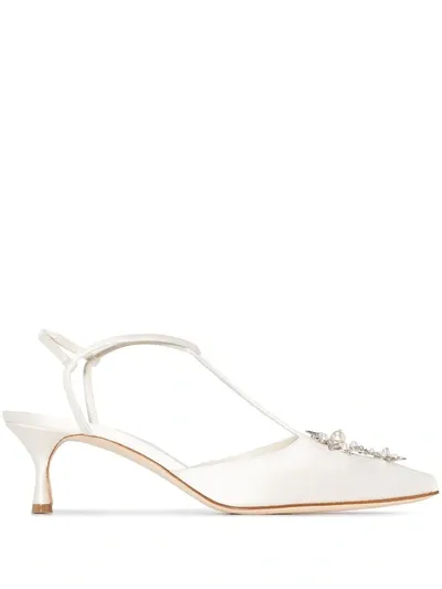 Manolo Blahnik White Boetia 50 Satin Pumps In Weiss