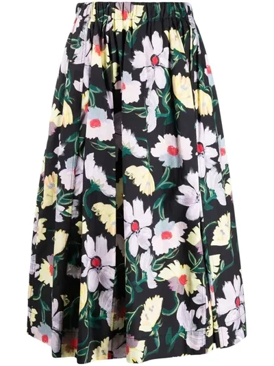 Marni Wrap-effect Floral-print Cotton-poplin Wide-leg Pants In Black,purple,yellow