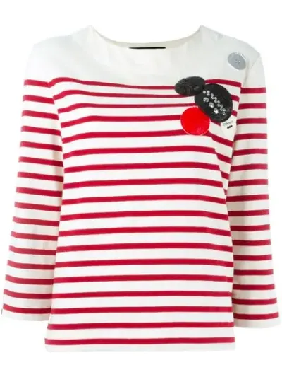 Marc By Marc Jacobs White & Red Breton Striped Crewneck