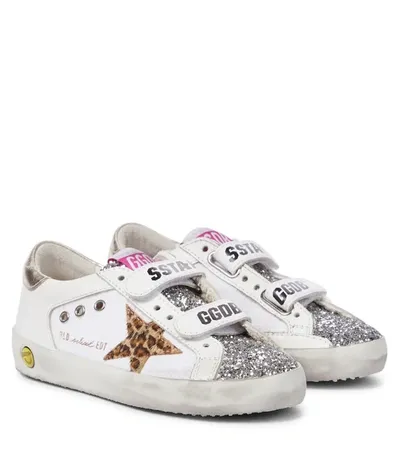 Golden Goose Kids' Old School Sneakers In White And Glitter