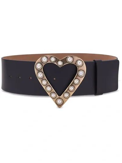 Carolina Herrera Women's Pearl Heart Buckle Belt In Gold Black